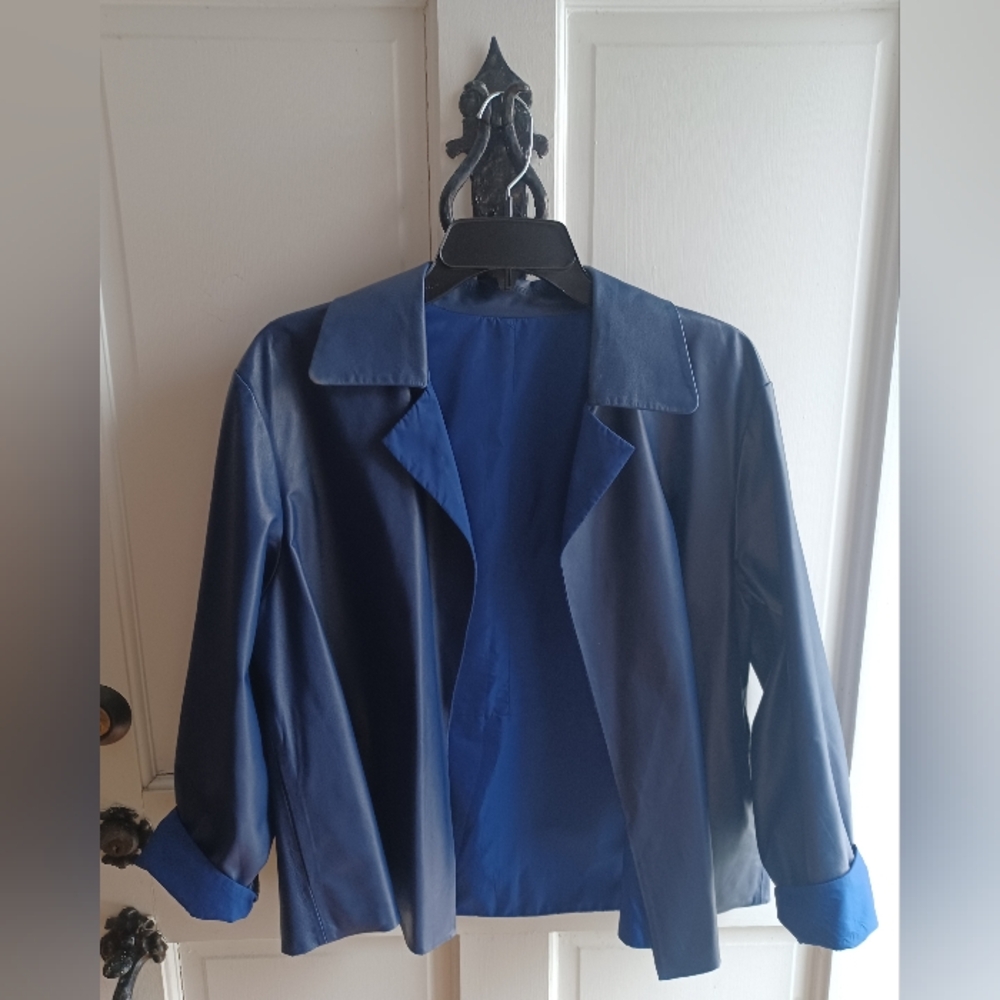 Lafayette 148 Reversible Navy Leather Open Fit Jacket